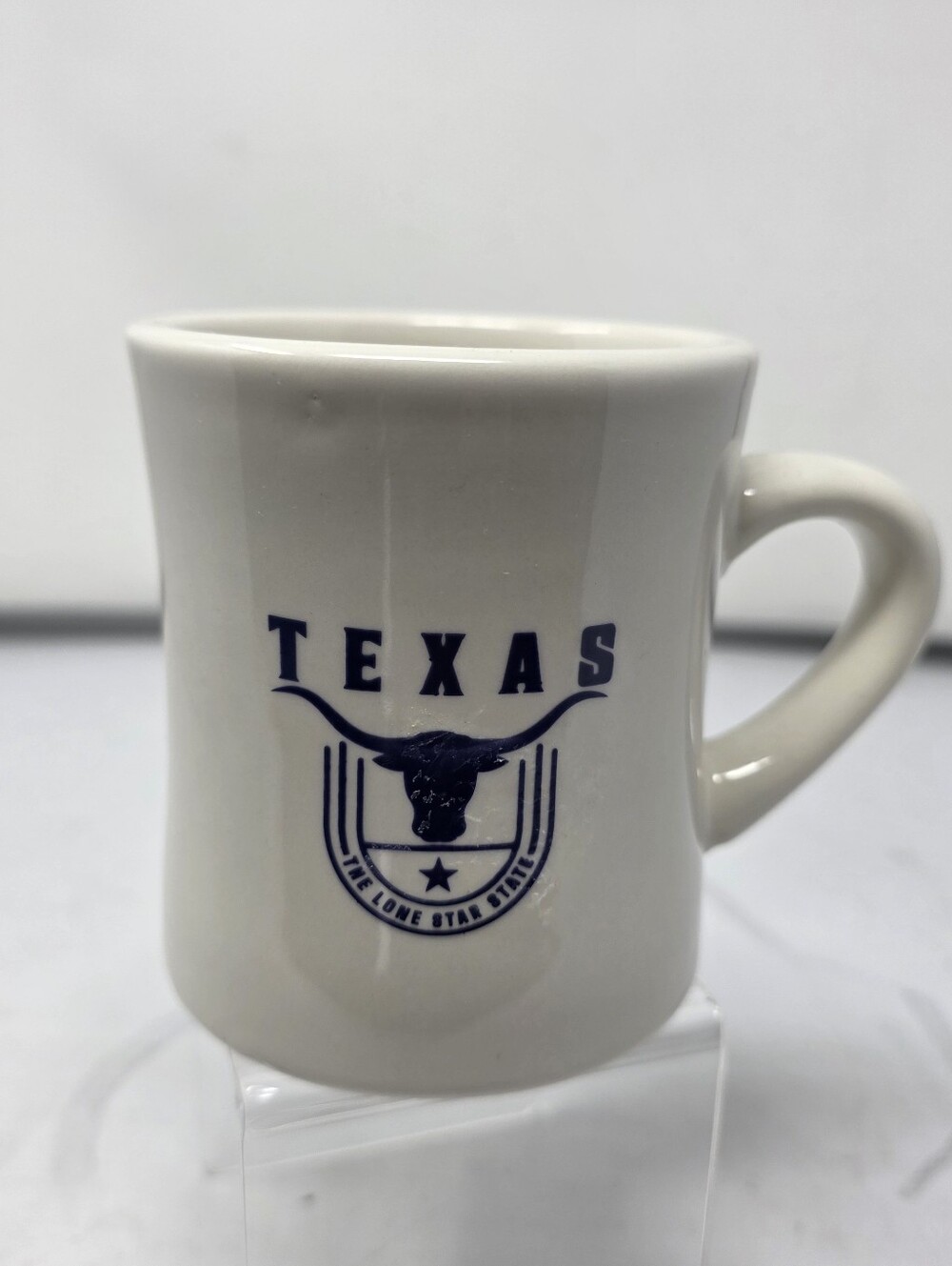 Texas The Lone Star State Diner Coffee Mug Blue On White Longhorn 10oz